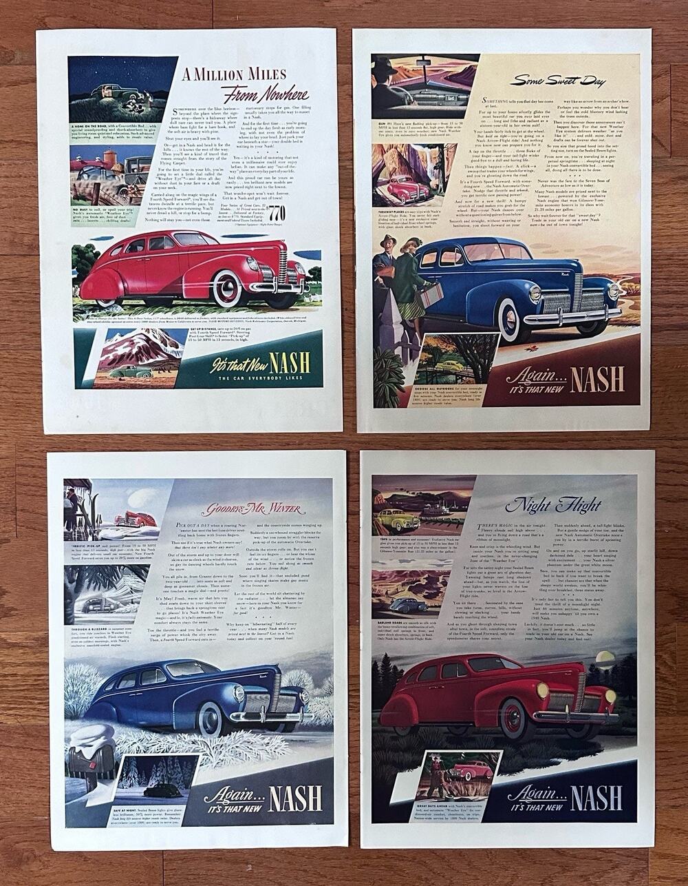3 Vintage Print Ads 1939 Nash Motors Red Blue Sedans